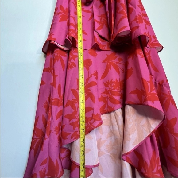 Sam Edelman Sz XS Dress Botanical Tiered Pink Coral Ruffle Midi Wedding Party EC - Picture 11 of 16